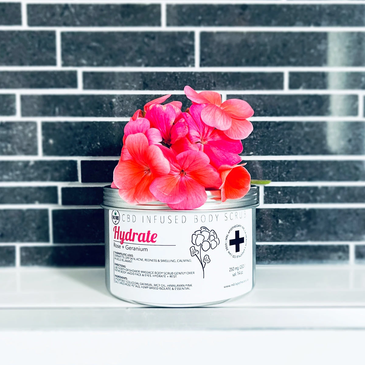 CBD Infused Body Scrub | Hydrate | Rose + Geranium