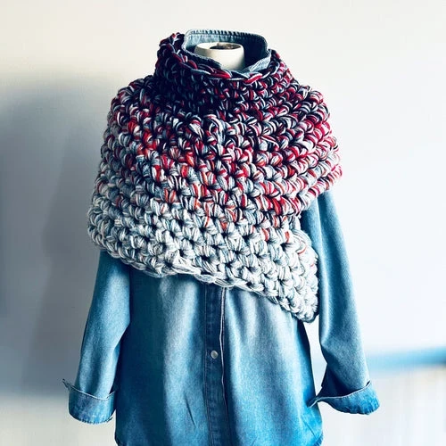 Load image into Gallery viewer, Asymmetrical Cowl | Red + Blue + Black
