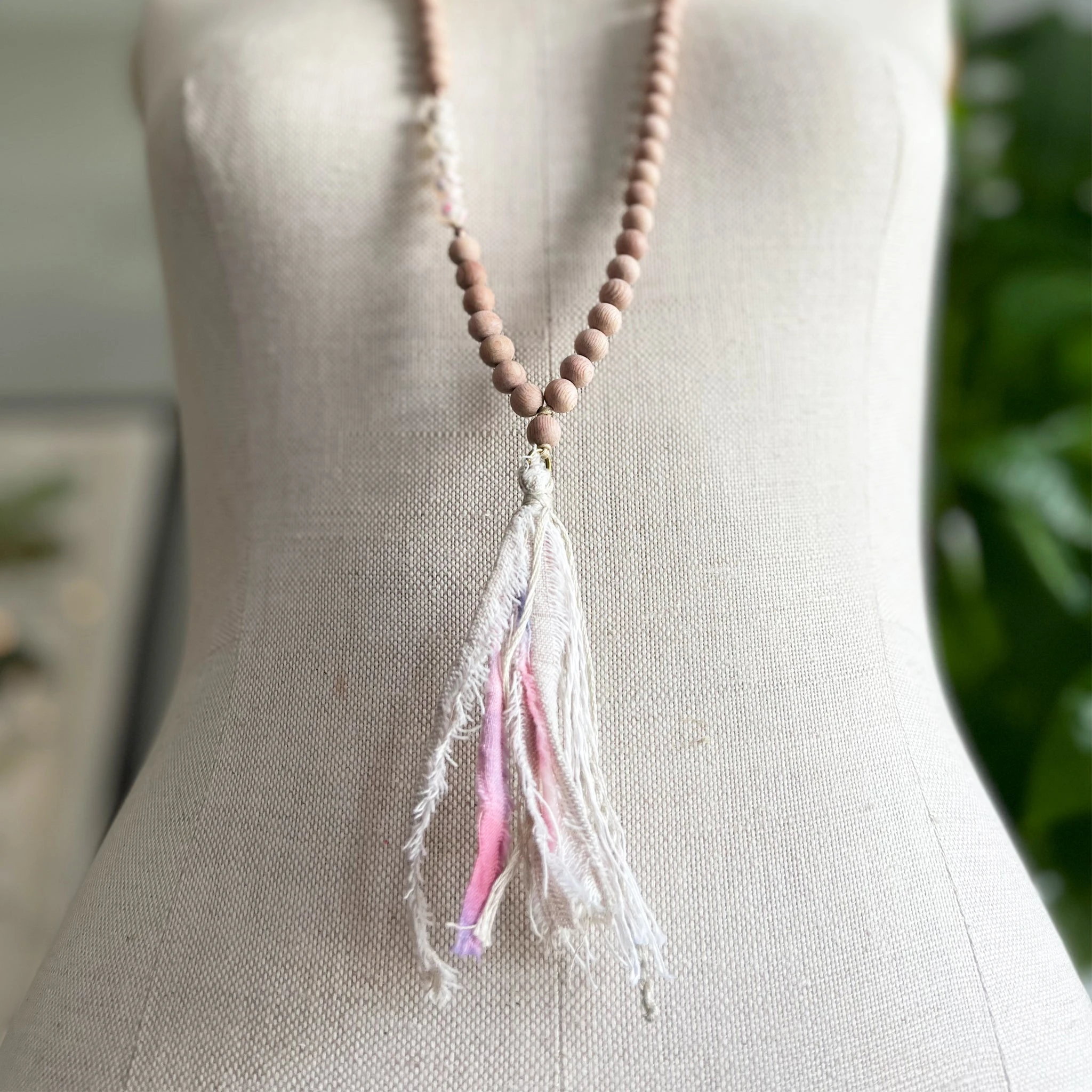 Wood Necklace with Tibetan Agate